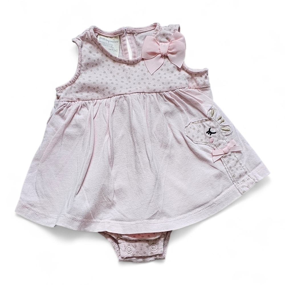 First Impressions Baby Girl Pink Dress Romper with Bow & Lamb Design Size 3-6m